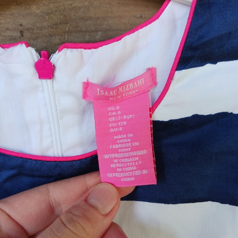 Isaac Mizrahi New York Navy White Stripe Sleeveless Fit &‎ Flare Dress Girls 8 - Picture 4 of 5